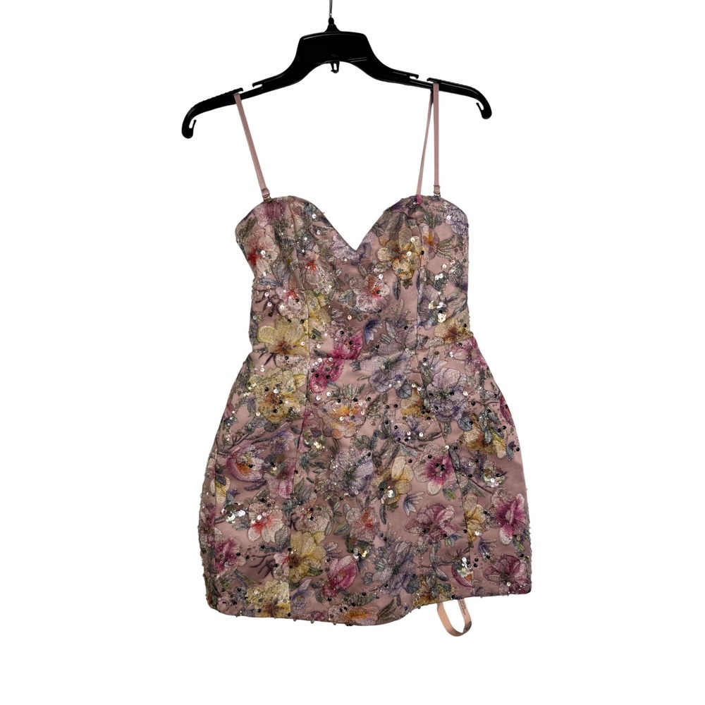 Oh Polly Floral Embroidered Sequin Corset Mini Dress & Pleated Maxi Skirt size 4 - Picture 5 of 10